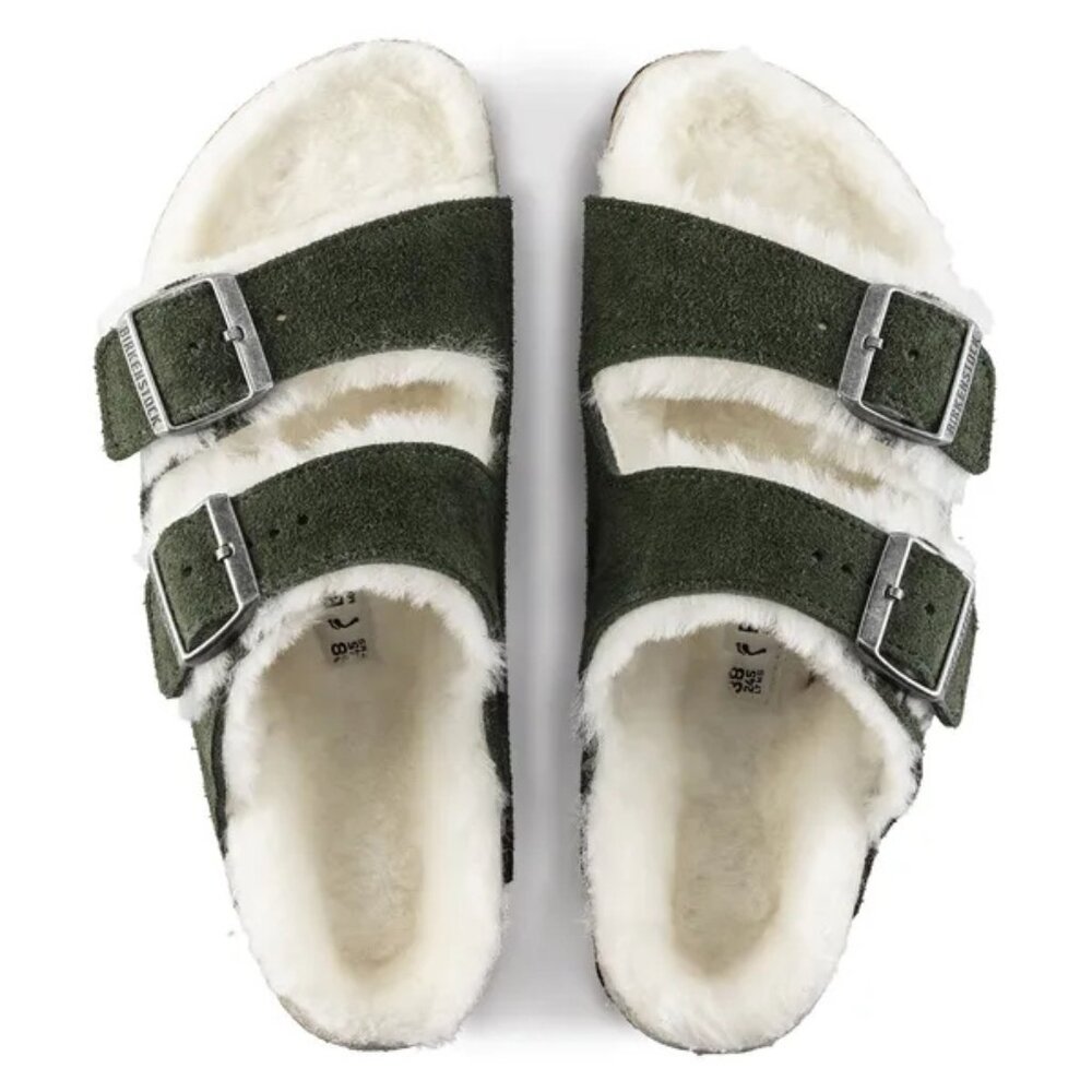 Birkenstock Arizona Shearling Suede Leather Mountain View Green Sandals EU39 - Picture 2 of 9